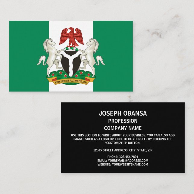 Nigerian Flag & Coat of Arms, Flag of Nigeria Business Card (Front/Back)