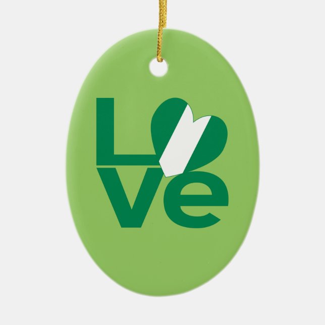 Nigerian Green LOVE Heart Flag  Ceramic Tree Decoration (Front)