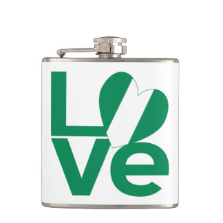 Nigerian Green LOVE Heart Flag Hip Flask