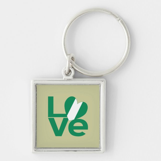 Nigerian Green LOVE Heart Flag  Key Ring (Front)