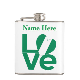 Nigerian Green LOVE Heart Flag Personalised  Hip Flask