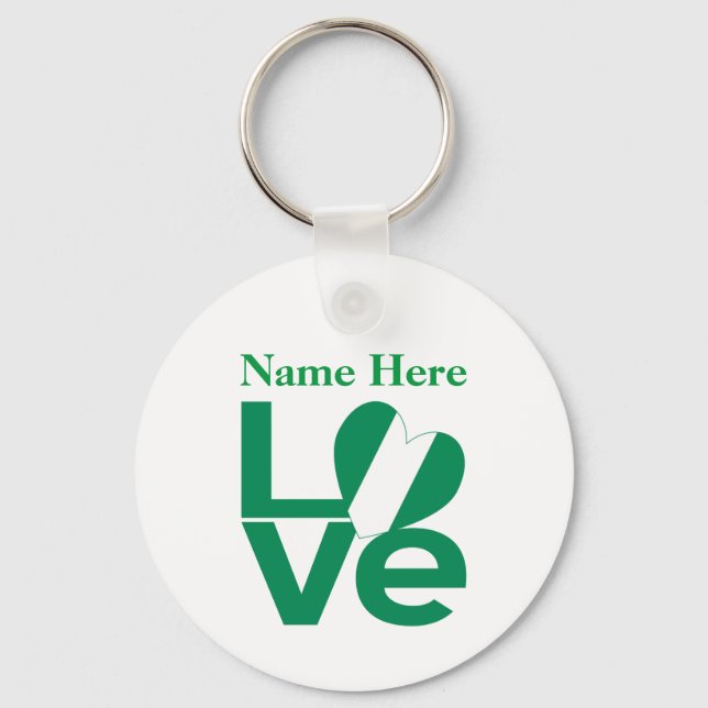 Nigerian Green LOVE Heart Flag Personalised  Key Ring (Front)