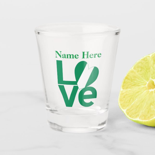 Nigerian Green LOVE Heart Flag Personalised  Shot Glass (Front)