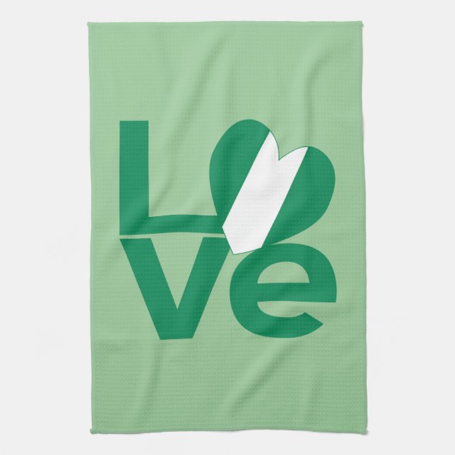 Nigerian Green LOVE Heart Flag  Tea Towel (Vertical)