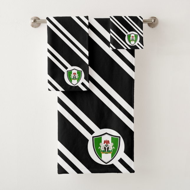Nigerian shield flag-coat arms bath towel set (Insitu)