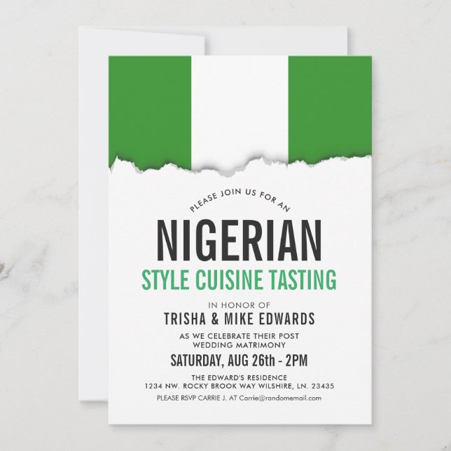 Nigerian Themed Cuisine | Party Flag Invite White (Front)