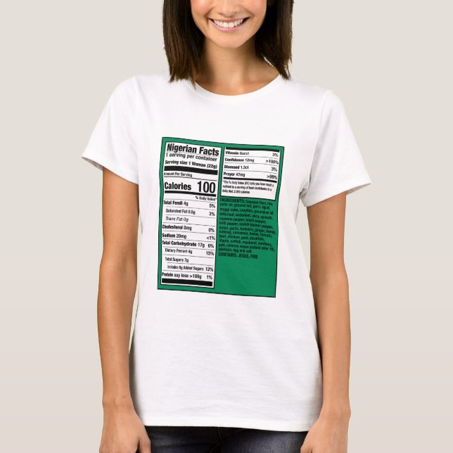 Nigerian Woman Nutritional Facts Shirt (Front)