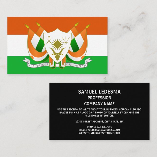 Nigerien Flag & Coat of Arms, Flag of Niger Business Card (Front/Back)