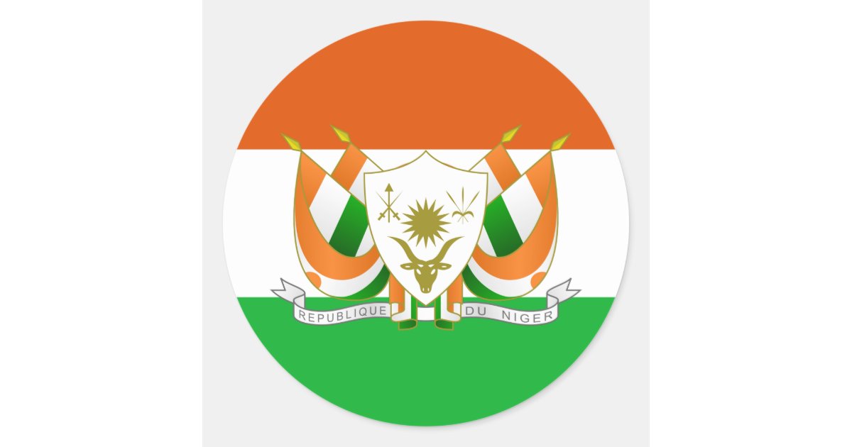 Download Nigerien Flag & Coat of Arms, Flag of Niger Classic Round Sticker | Zazzle.co.uk