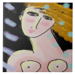 Night 2 Abstract Digital Portrait of a Woman Tile