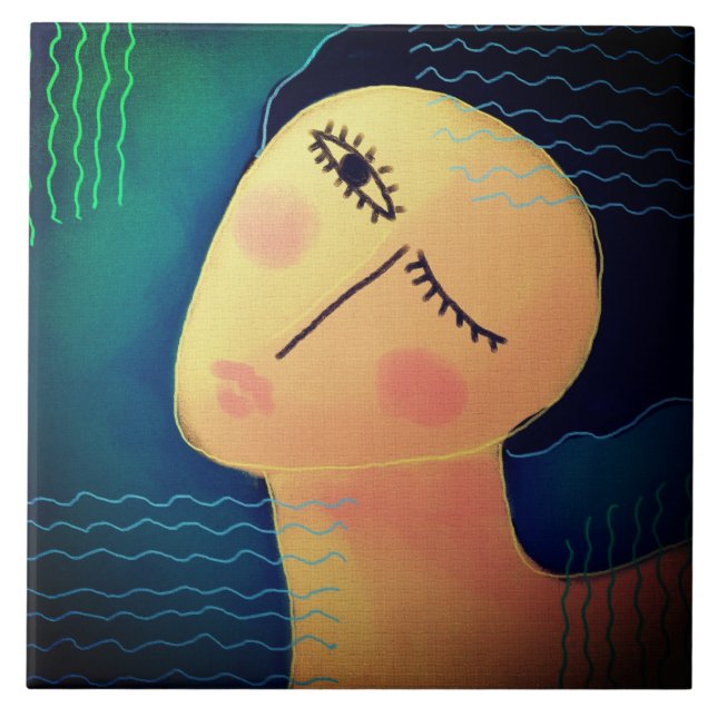 Night Abstract Digital Painting of a Woman Tile (Front)