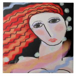 Night Abstract Digital Portrait of a Woman Tile