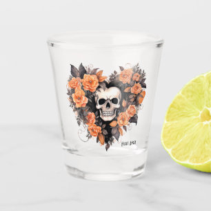 Night Angel Skull with Floral Orange & Black Heart Shot Glass