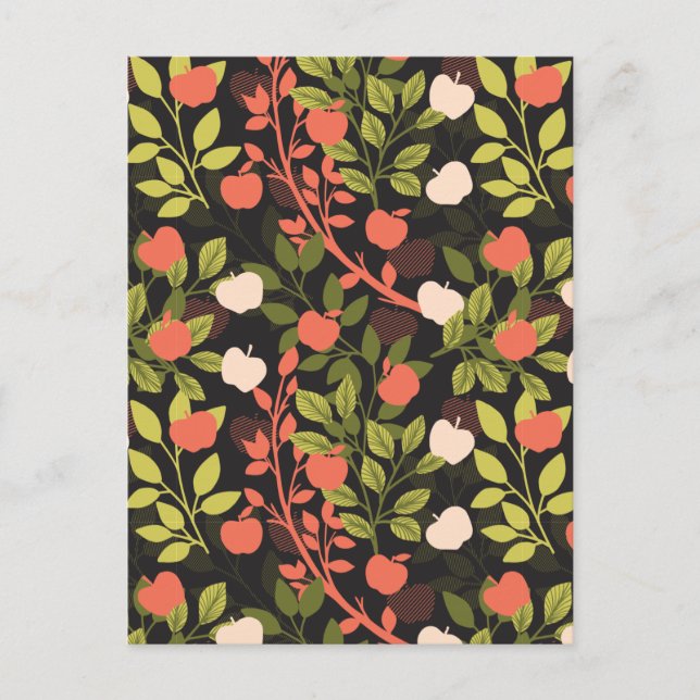 Night Apple Tree Orchard Floral Garden Pattern Postcard (Front)