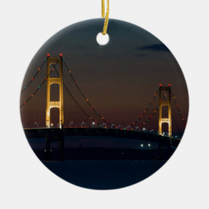 Night At Mackinac Bridge Ceramic Tree Decoration