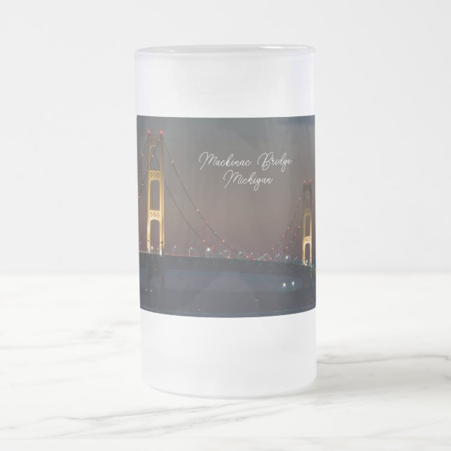 Night At Mackinac Bridge Frosted Mug (Center)