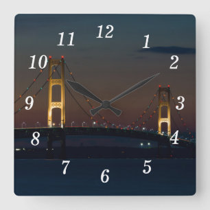 Night At Mackinac Bridge Wall Clock