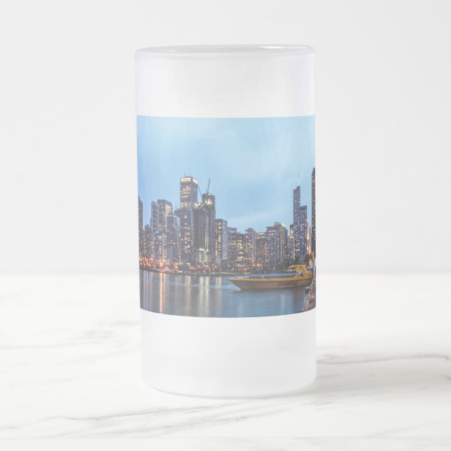 Night At Navy Pier Frosted Glass Beer Mug (Center)