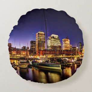 Night At Puerto Madero Round Cushion