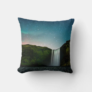 Night at Skógafoss Cushion