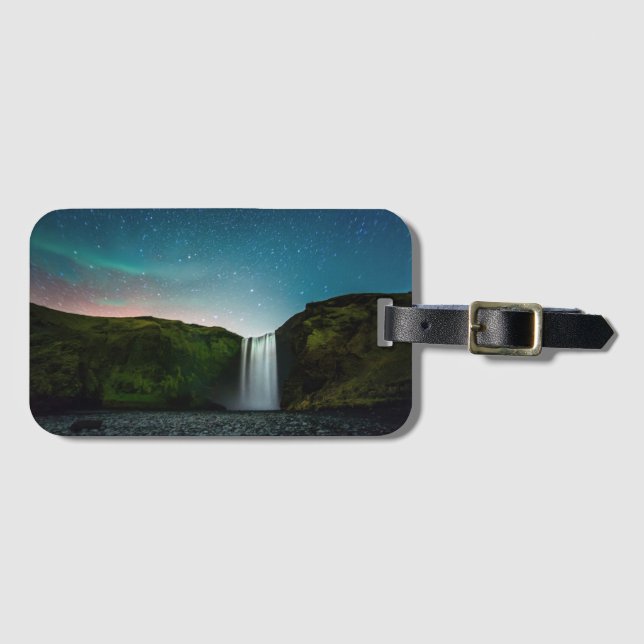Night at Skógafoss Luggage Tag (Front Horizontal)