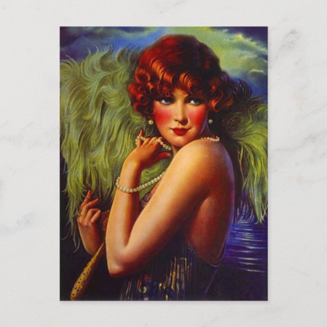 Night At The Beach Flapper Girl & Plumes Postcard (Front)