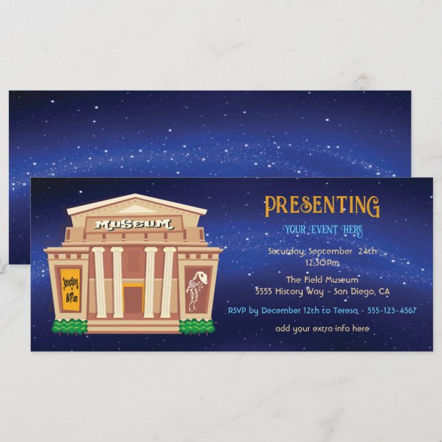 Night at the Museum Ticket Party Event Invitation (Front/Back)