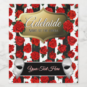 Night at the Opera  Red Roses Elegant Wine Label