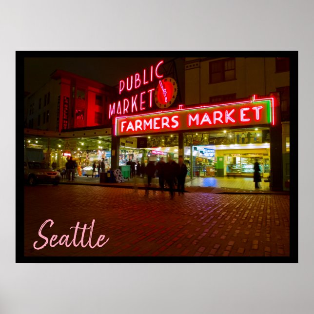 Night at the Seattle Public Market Poster (Front)