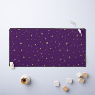 Night background golden stars on dark purple sky desk mat