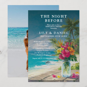 Night Before Beach Floral Rehearsal Dinner Photo Invitation