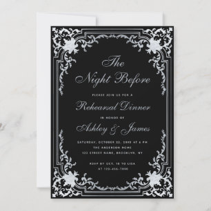 Night Before Black Faux Silver Rehearsal Dinner Invitation