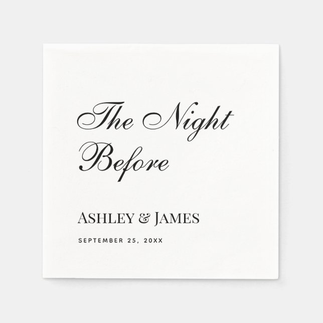 Night Before Black & White Simple Rehearsal Dinner Napkin (Front)