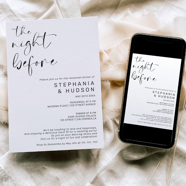 Night before black white wedding rehearsal dinner invitation (Creator Uploaded)