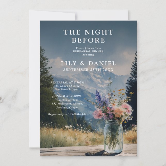Night Before Boho Mountain Floral Rehearsal Dinner Invitation (Front)