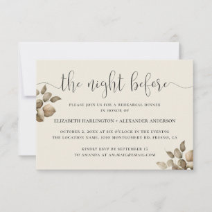 Night before. Elegant floral soft rehearsal dinner Invitation