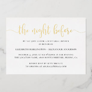 Night before. Elegant gold script rehearsal dinner
