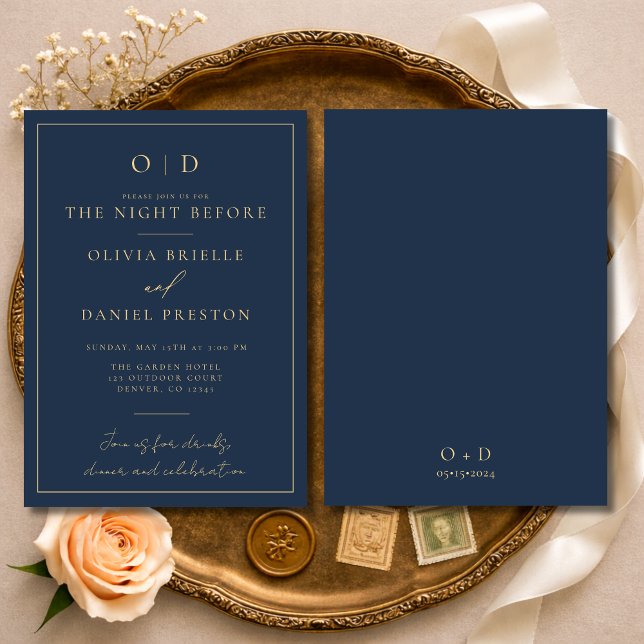 Night Before Rehearsal Dinner Navy Blue Gold Invitation (Creator Uploaded)