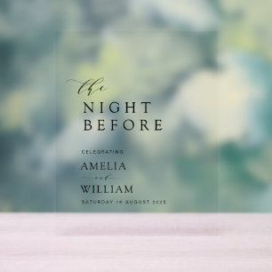 Night before simple black script wedding acrylic sign