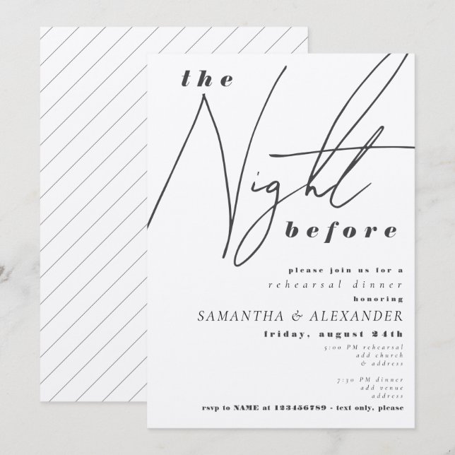 Night Before Typography Wedding Rehearsal Dinner Invitation (Front/Back)