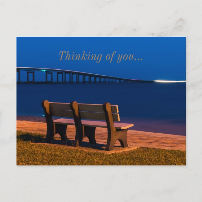 Night Bench Invitation To Sit Thinking Of You Postcard (Front)