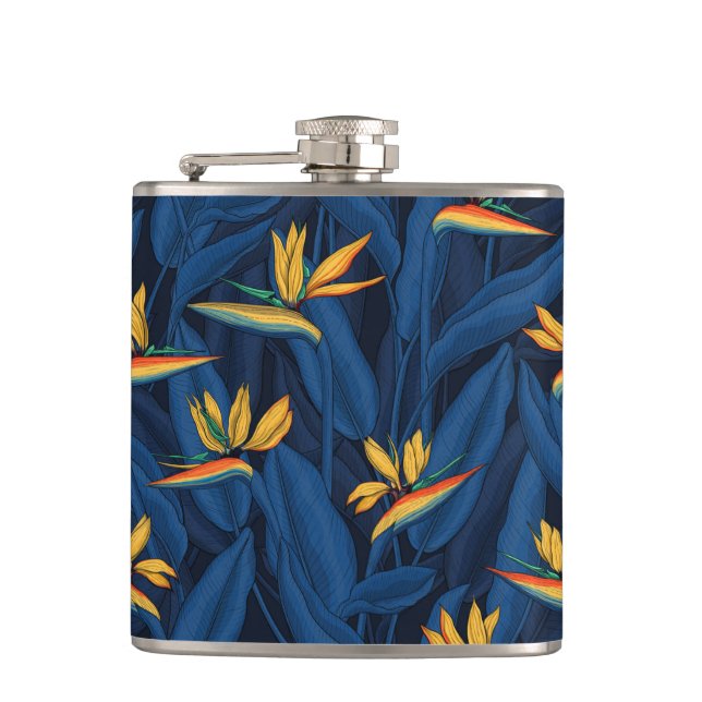 Night bird of paradise garden 2 hip flask (Front)