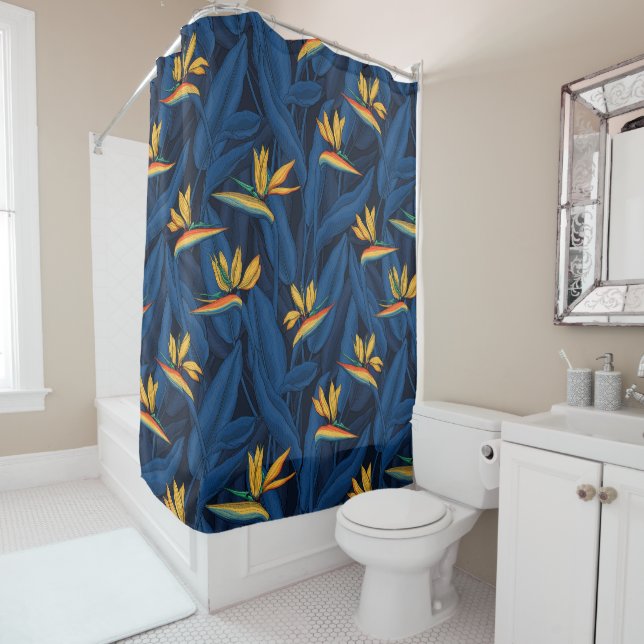 Night bird of paradise garden 2 shower curtain (In Situ)