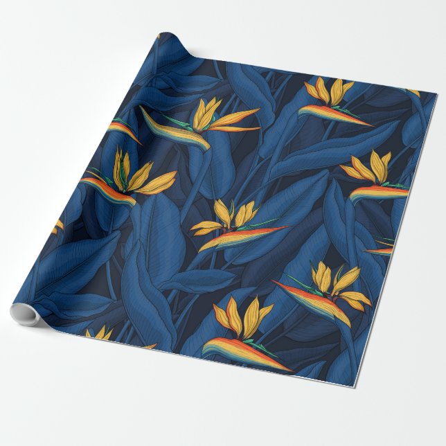 Night bird of paradise garden 2 wrapping paper (Unrolled)