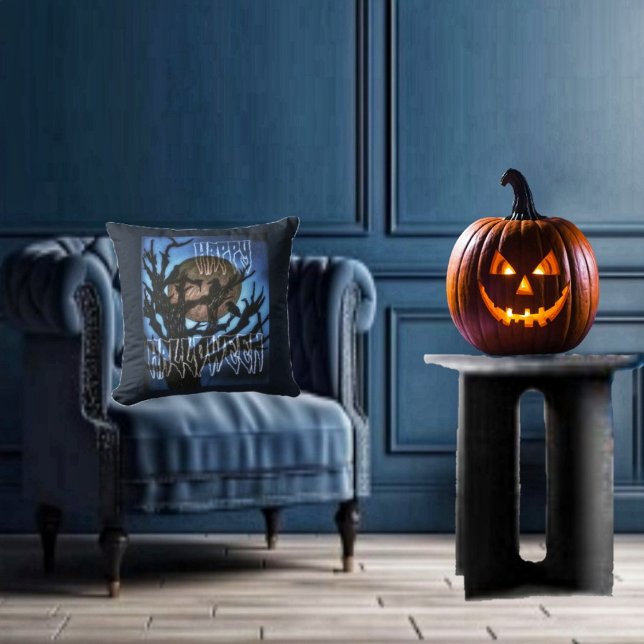 Night Birds On Watch Cushion (Creep up your Halloween decor, with this Night Birds On Watch Throw Pillow!)