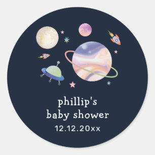 Night Black Galaxy Space Moon Star Boy Baby Shower Classic Round Sticker