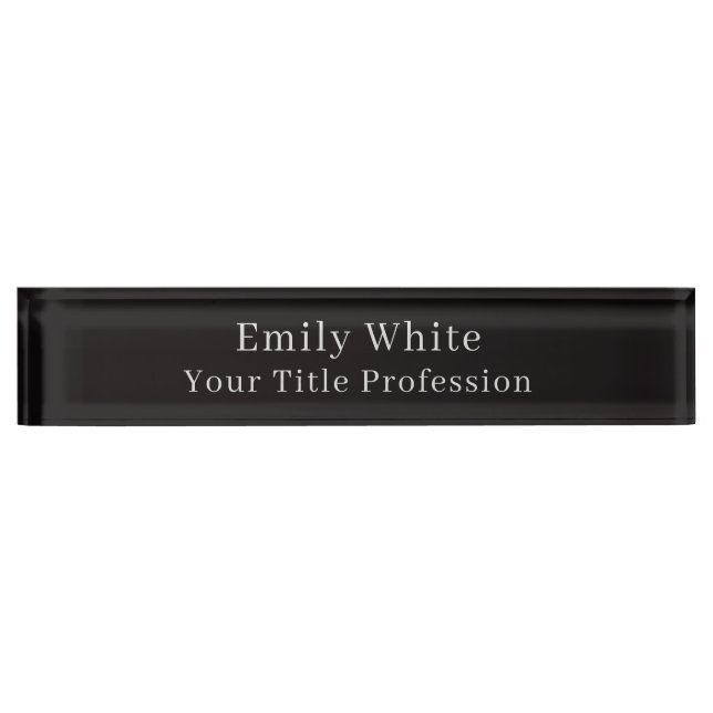 Night Black Plain Elegant Professional Modern Nameplate (Front)