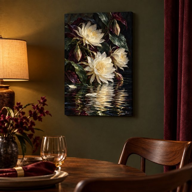 Night Bloom Reflections Canvas Print (12 x 18 inch unframed canvas print, 0.75 inch depth. Flat printed art. Scene props not included.)