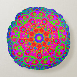 Night Blooming Flower Mandala Boho Reversible Roun Round Cushion