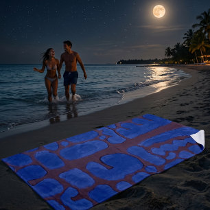 Night Blue Abstract Modern Art Beach Towel